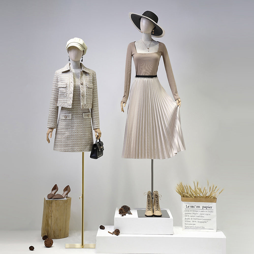 Torso de maniquí femenino de alta gama Jelimate con brazos de madera, maniquí de lino gris para exhibición de ropa, cabeza de maniquí de madera con orificio para aretes