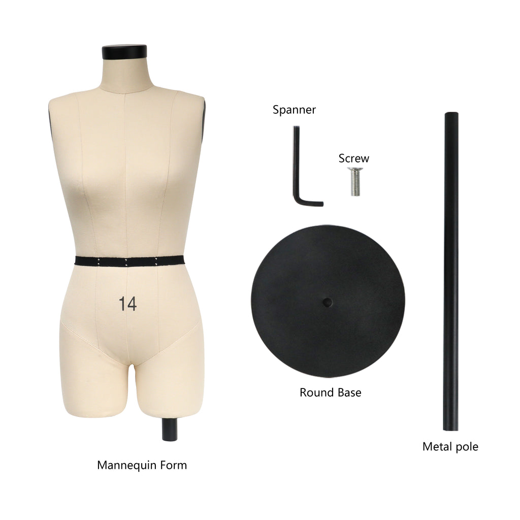 Half Scale Mannequin Dress Form - Female Mini Dress Form for Sewing & Pattern Making (Size 14, 1:2 Scale)