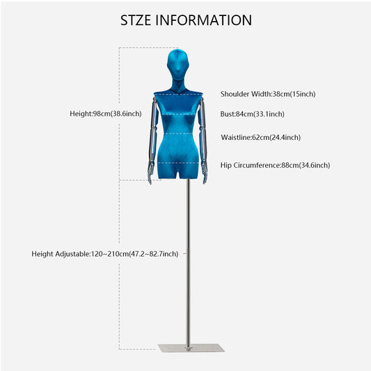 Jelimate Window Display Female Mannequin Upper Body,Silver Gold Mannequin Hand Manikin Head,Colorful Velvet Dress Form Clothing Display Dress Form