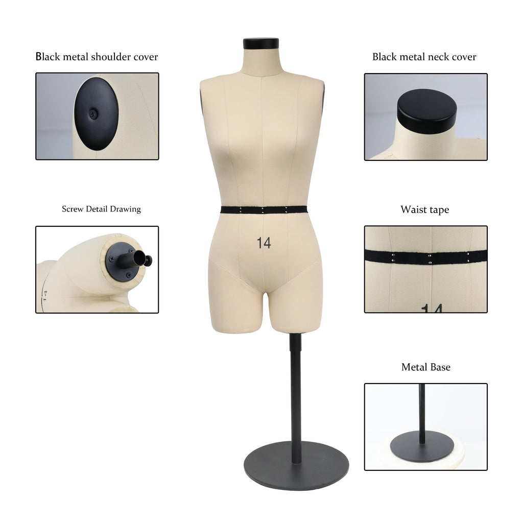 Half Scale Mannequin Dress Form - Female Mini Dress Form for Sewing & Pattern Making (Size 14, 1:2 Scale)