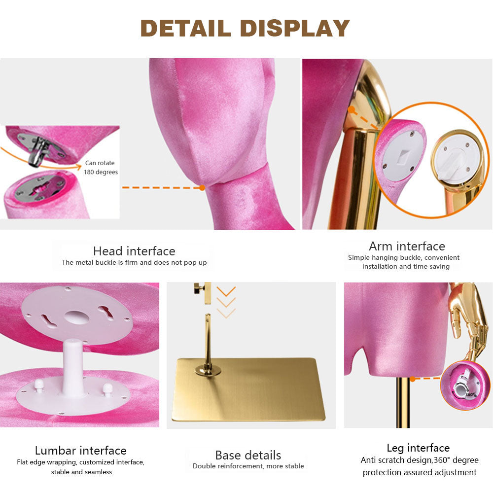 Jelimate Luxury Velvet Female Mannequin | Gold Plated Arms & Base | Standing & Sitting Pose