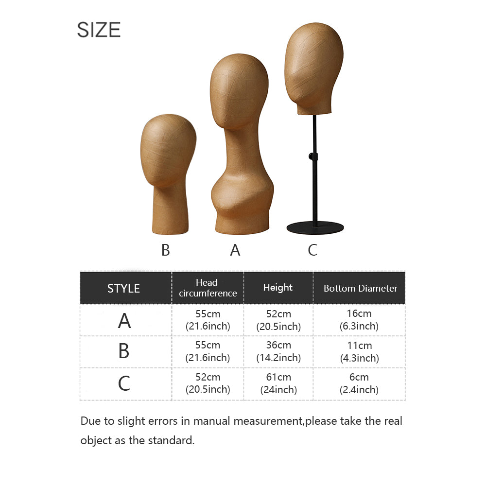 Jelimate Brown Kraft Paper Mannequin Head Dress Form,Wig Display Head Mannequin Jewelry Display Stand Sunglasses Holder,Wig Head Manikin Jewelry Ornaments Headband Headphone Scarf Hat Display Head Model