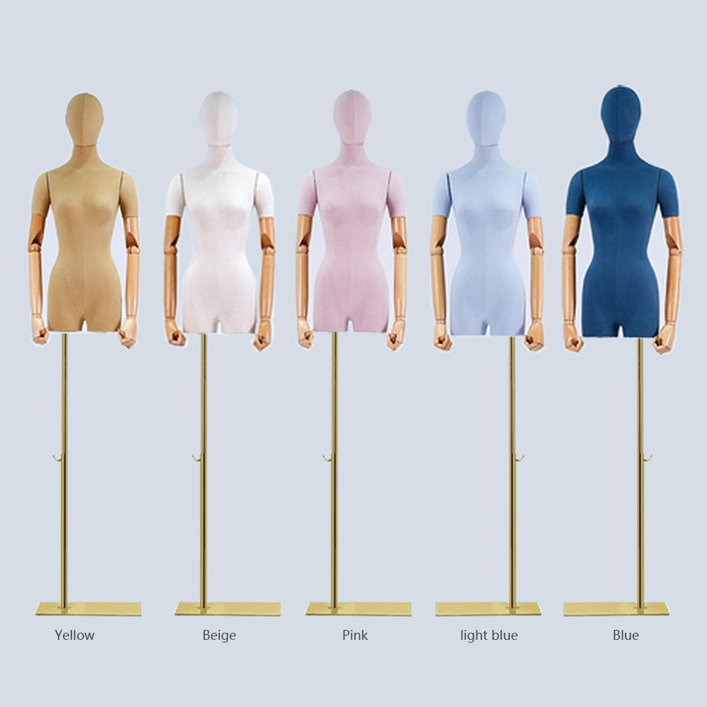 Jelimate Colorful Slub Linen Female Mannequin Torso with Wooden Arms & Head Model