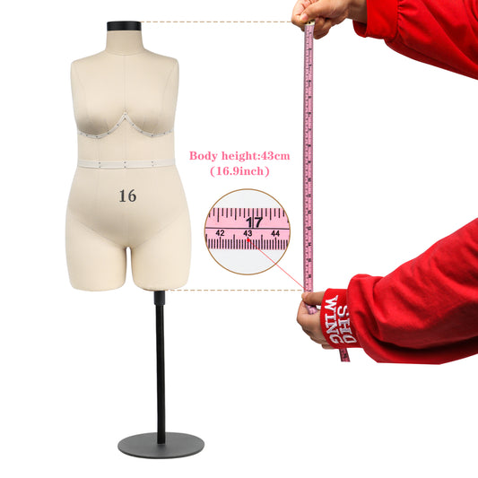 JELIMATE Half Scale Female Plus Size Dress Form With Leg,Mini Female Lingerie Dress Form For Sewing,1/2 Size Lingerie Mannequin With Pin Soft Arms,Not Adult Full Size Women Plus Size Mannequin Size 16