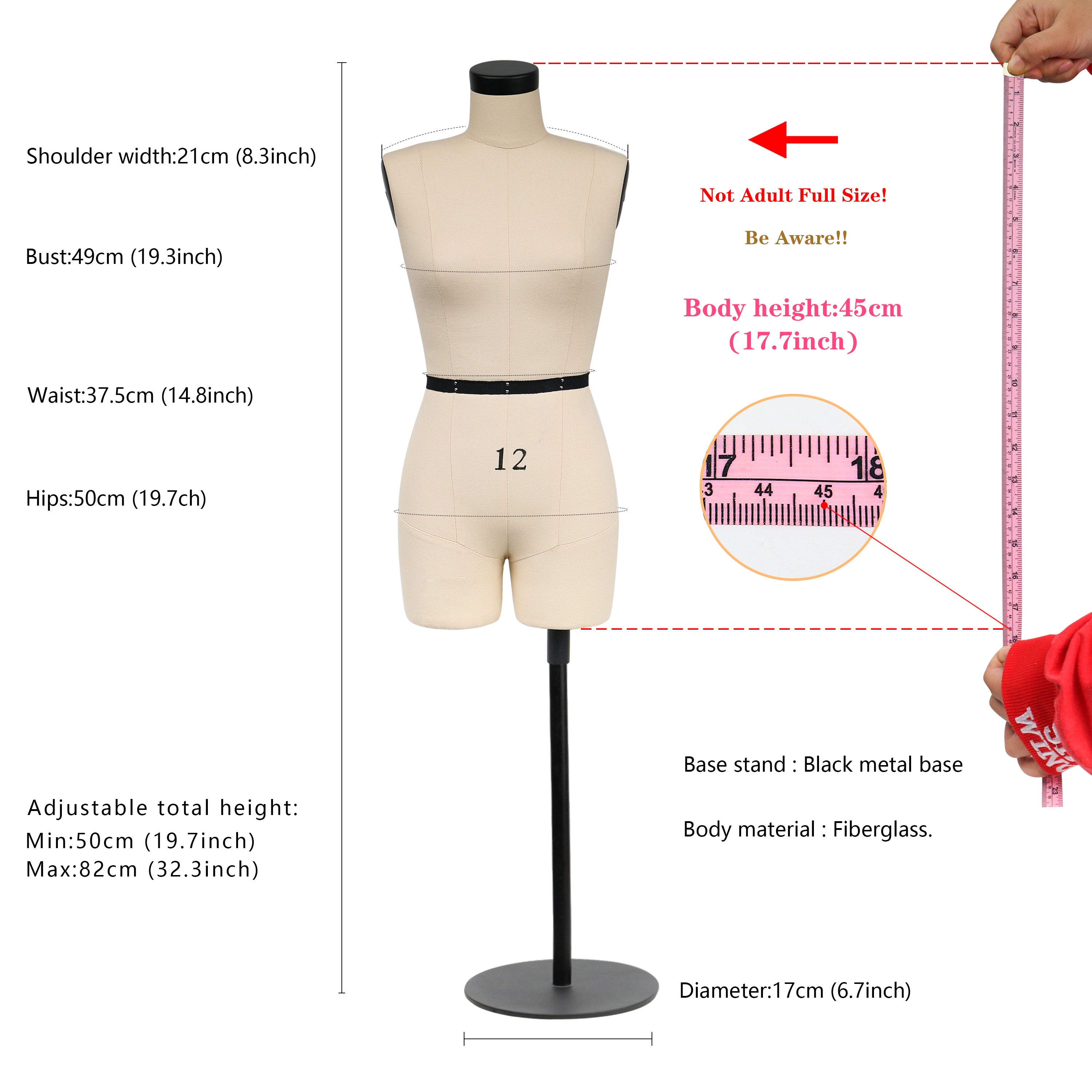 Half Scale Dress Form - Sewing Mannequins for Pattern Making, 1:2 Scale Dress (Size 12)