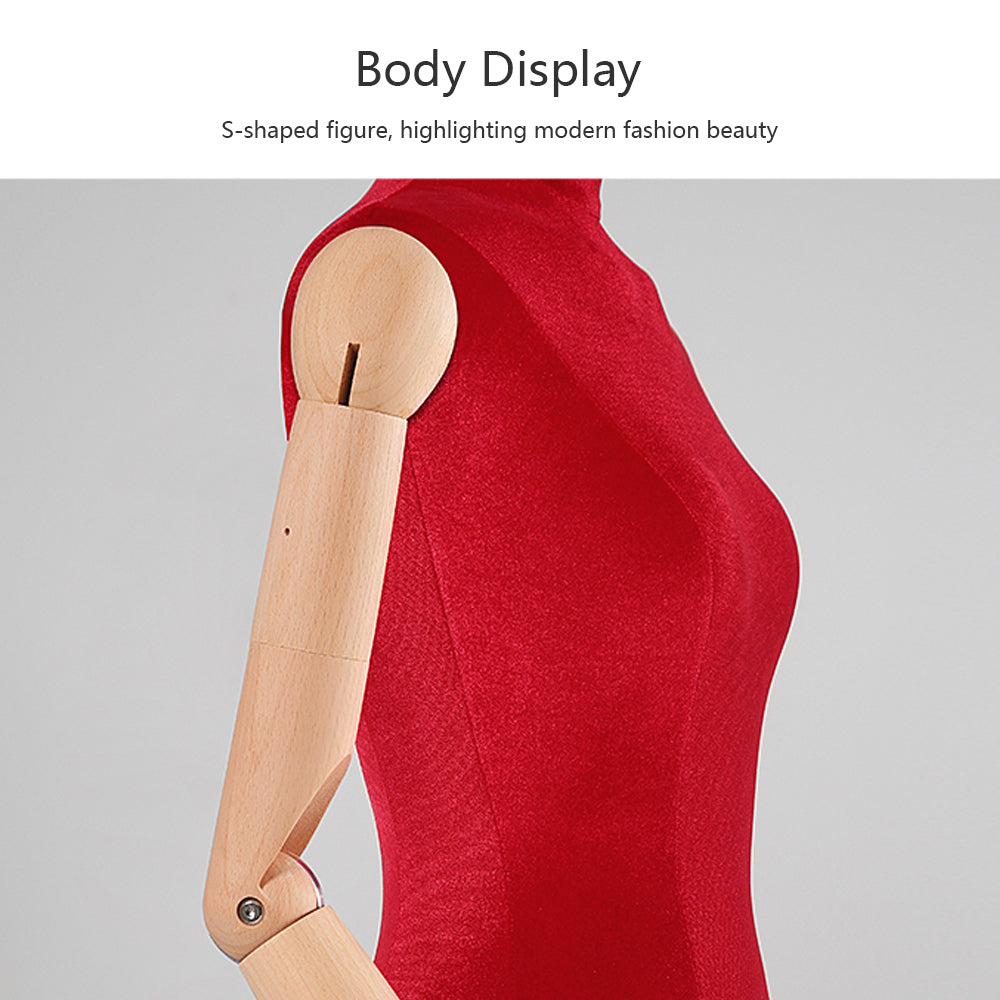 JELIMATE Velvet Female Mannequin Torso with Wooden Arms - Half Body Display Stand