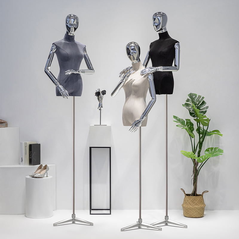 JELIMATE Velvet-Covered Female Mannequin Torso with Metal Arms & Adjustable Stand