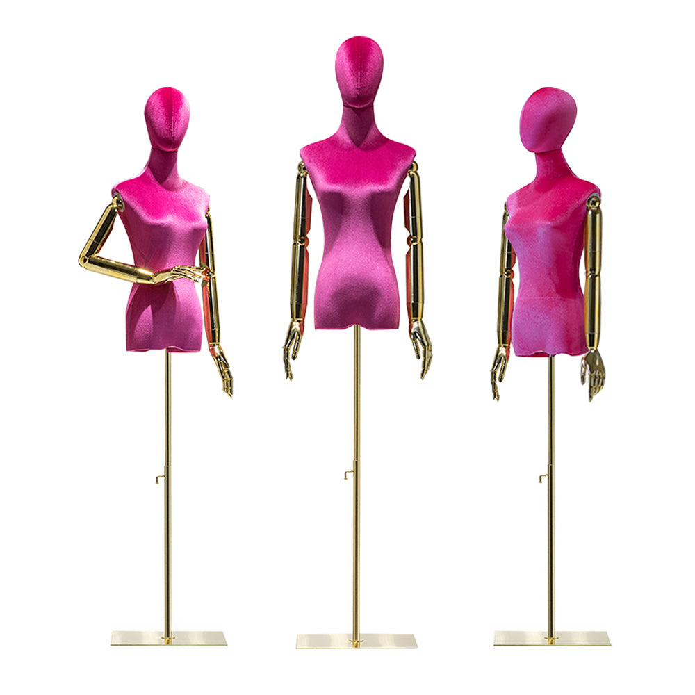 JELIMATE Luxury Velvet Female Mannequin Torso with Articulated Arms & Display Stand