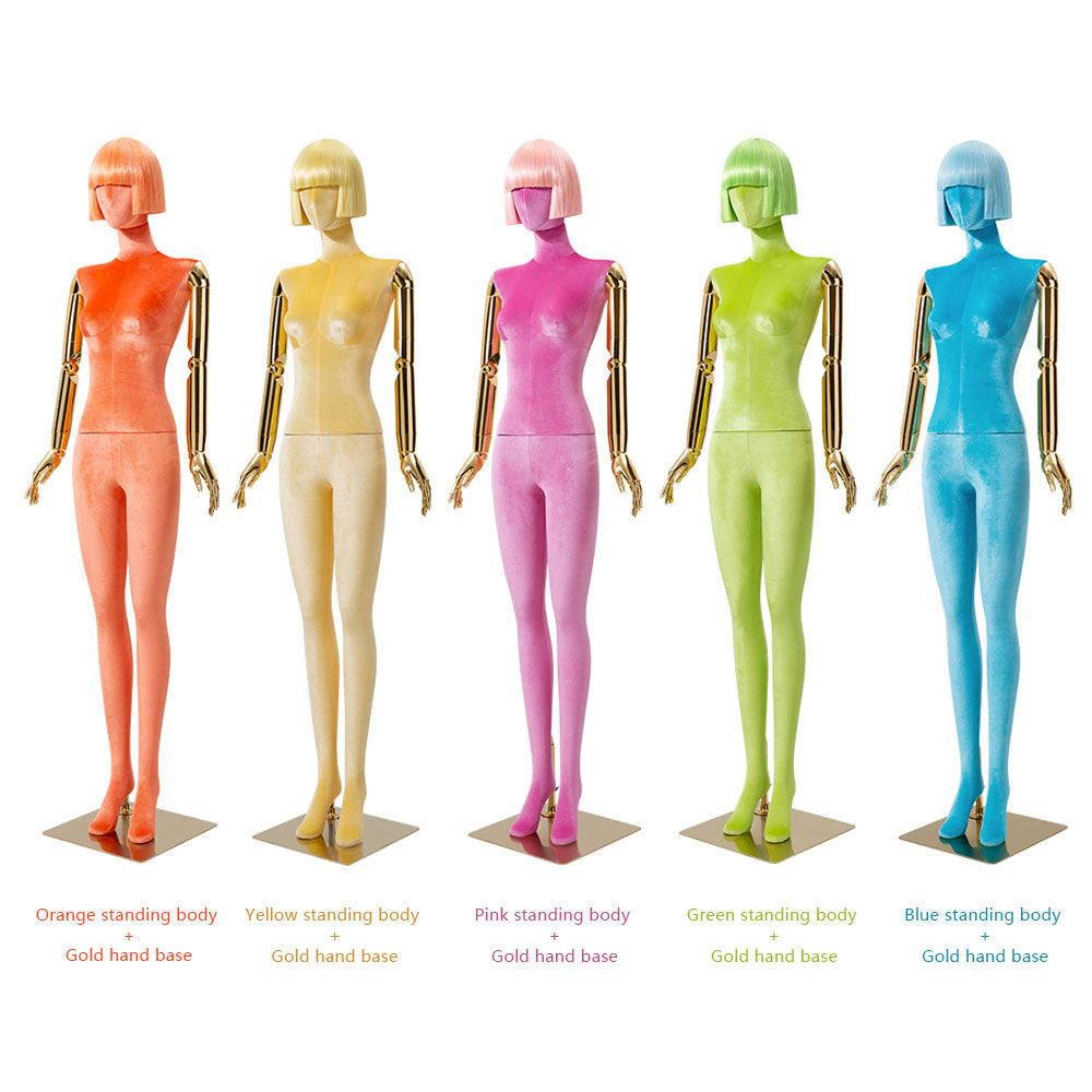 Jelimate Luxury Velvet Female Mannequin | Gold Plated Arms & Base | Standing & Sitting Pose