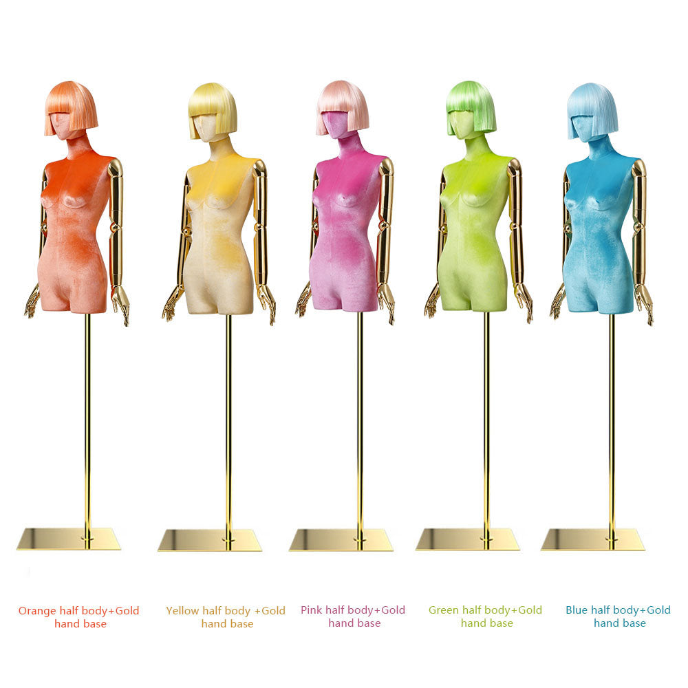 Jelimate Luxury Velvet Female Mannequin | Gold Plated Arms & Base | Standing & Sitting Pose