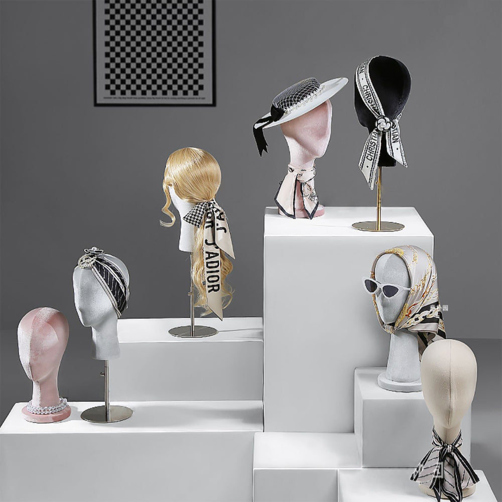 JELIMATE Elegant Velvet Mannequin Head Display | Female Head Block for Hat, Headband & Earring Showcase