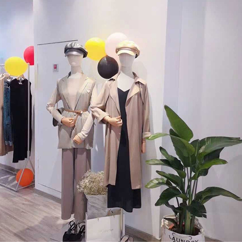 Jelimate Natural Canvas Female Mannequin Torso with Head | Adjustable Half Body Dress Form with Wooden Arms & Gold Base | Women Clothing Display Stand