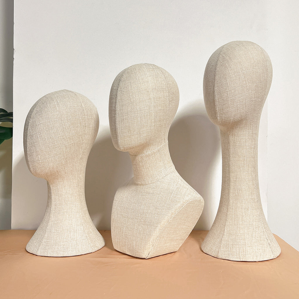 Full Pinnable Bamboo Linen Mannequin Head | Vintage Display Head Form