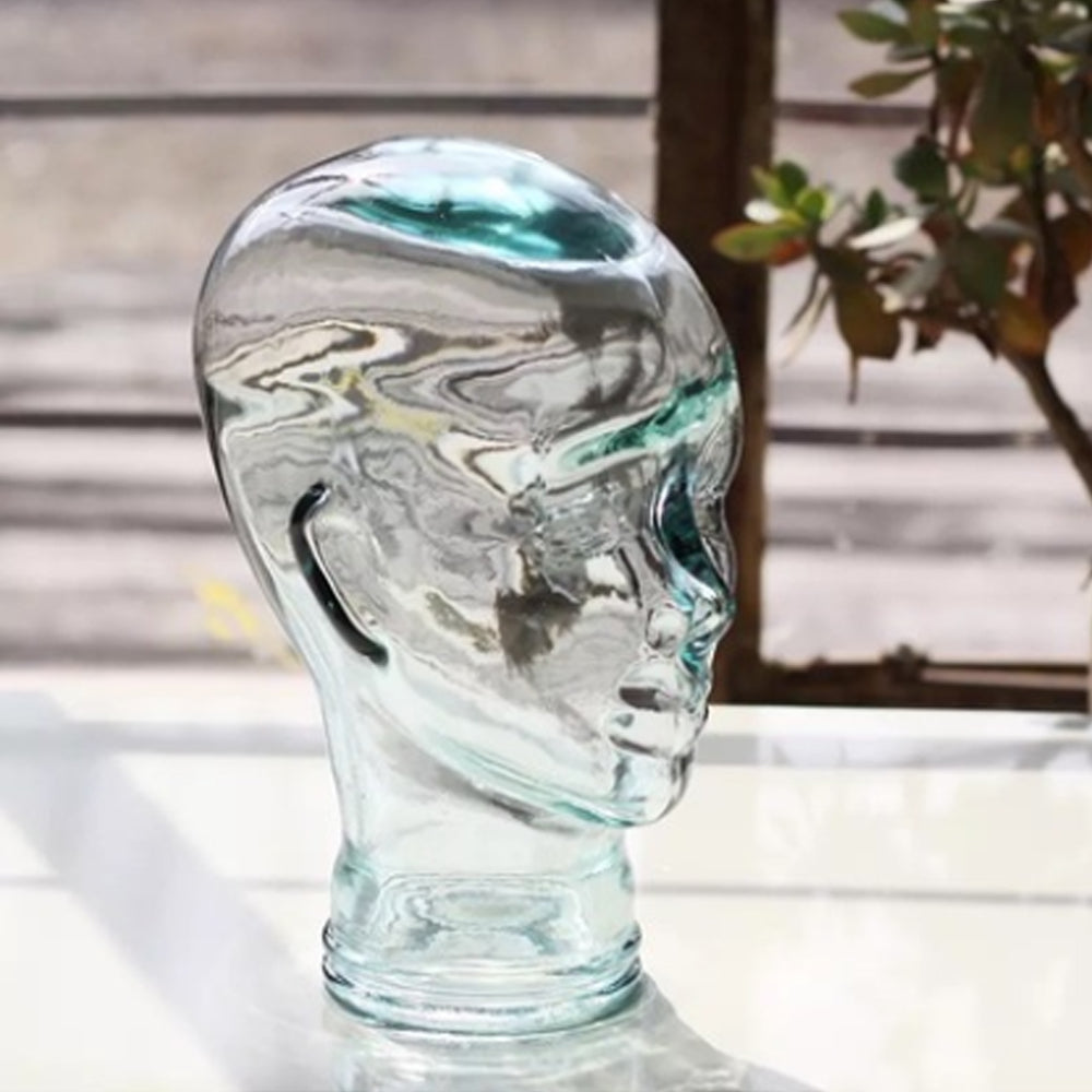 Vintage Glass Mannequin Head | 1970s Green Glass dress form head hat | Life Size Glass Mannequin Bust | Spain Mannequin Display Decor