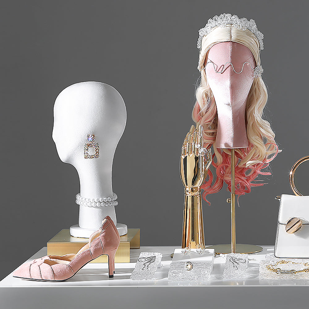 JELIMATE Elegant Velvet Mannequin Head Display | Female Head Block for Hat, Headband & Earring Showcase
