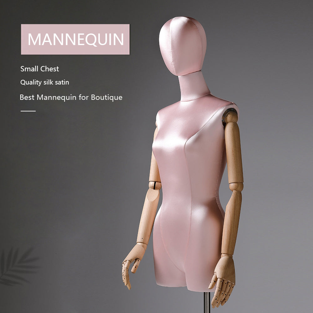 Jelimate Half Body Female Mannequin Torso Dress Form,Satin Fabric Mannequin Torso With Wooden Hands,Women Upper Torso Mannequin For Clothes Model,Clothing Boutique Store Window Display Mannequin