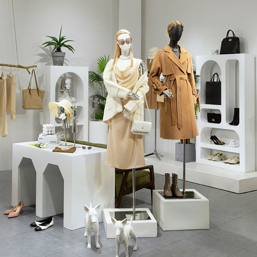 JELIMATE Luxury Adjustable Half-Body Female Mannequin Torso with Articulated Metallic Arms & Stand | Boutique Retail Display