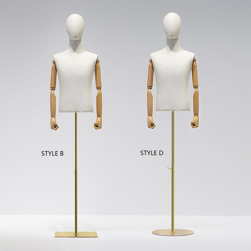 Half Body Male Display Dress Form Mannequin Head For Wigs Adjustable Natural Canvas Mannequin Torso Clothing Store Display Model