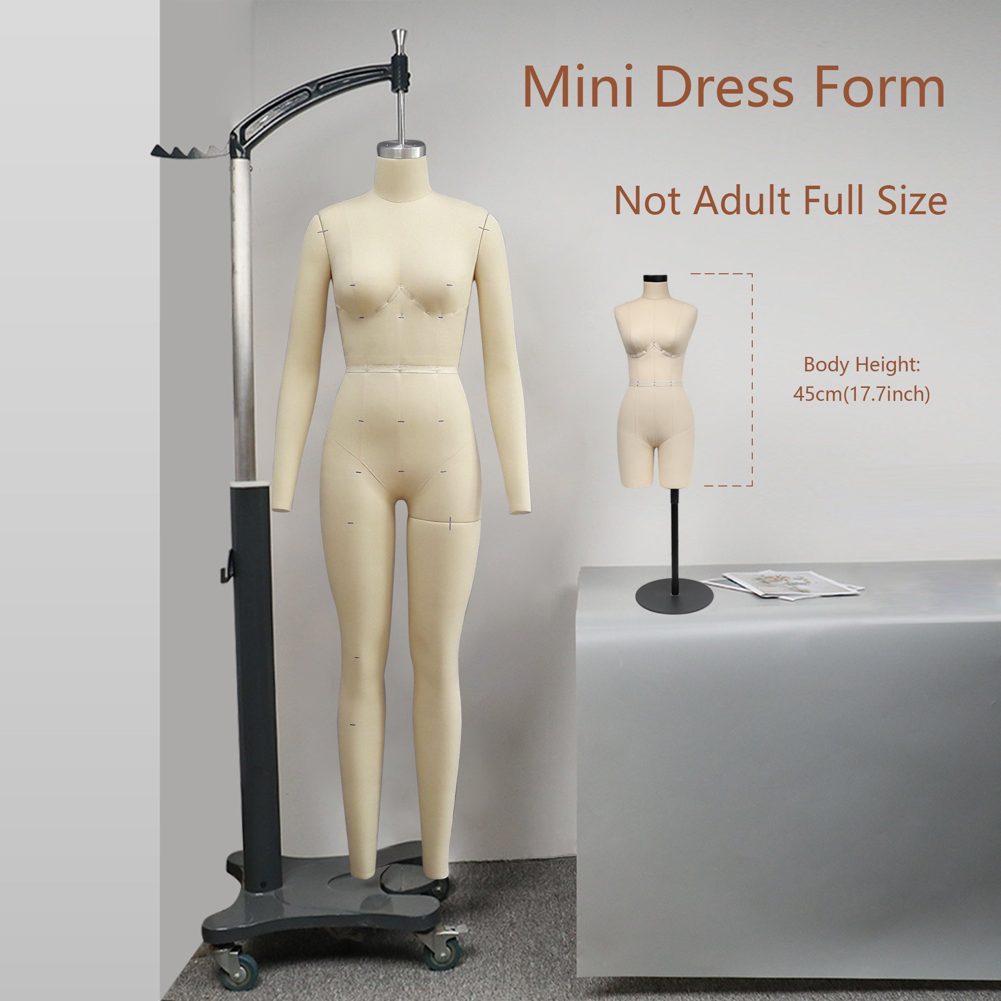 Half Scale Dress Form - Female Mini Sewing Mannequin with Soft Arms | Size 34B