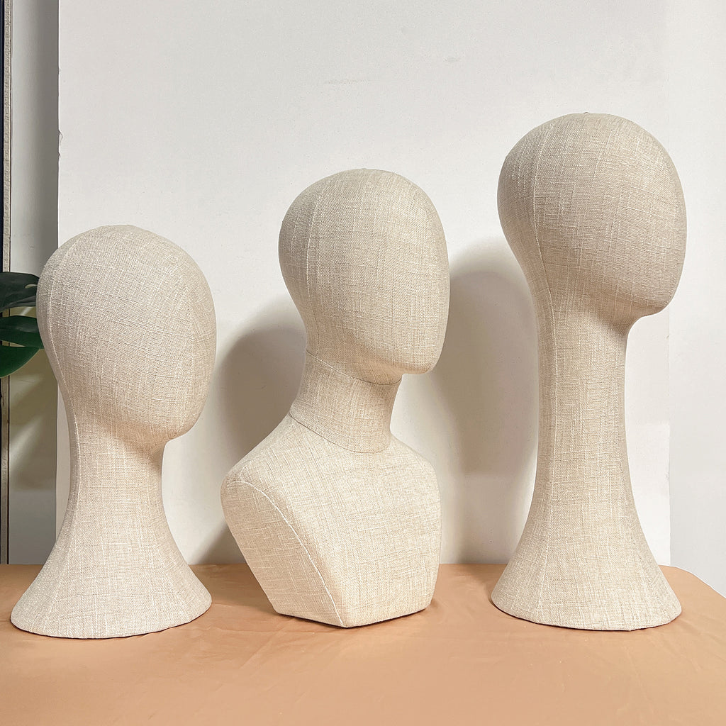 Full Pinnable Bamboo Linen Mannequin Head | Vintage Display Head Form