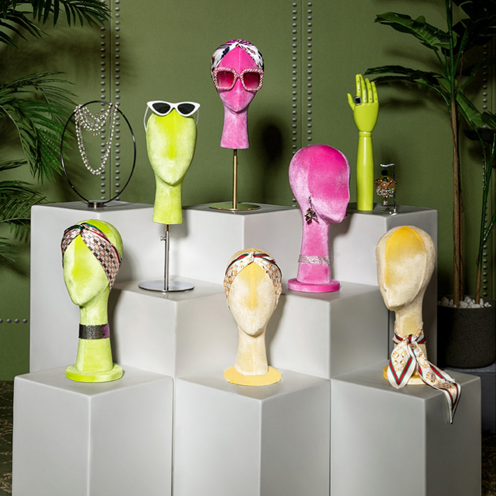 Jelimate Luxury Velvet Mannequin Head Dress Form,Female Mannequin Head for Wigs Earring Display Stand,Hat Display Head Mannequin Fully Pinnable Flocking Mannequin Head,Headband Headphone Sunglasses Jewelry Display Head Model