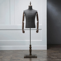 Gray Male Half Body Dress Form Mannequin Torso with Wooden Hands Men Fabric Mannequin Stand Pant Shoe Bag Clothes Display Rack