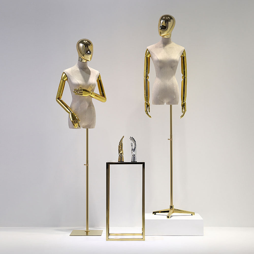 JELIMATE Velvet-Covered Female Mannequin Torso with Metal Arms & Adjustable Stand