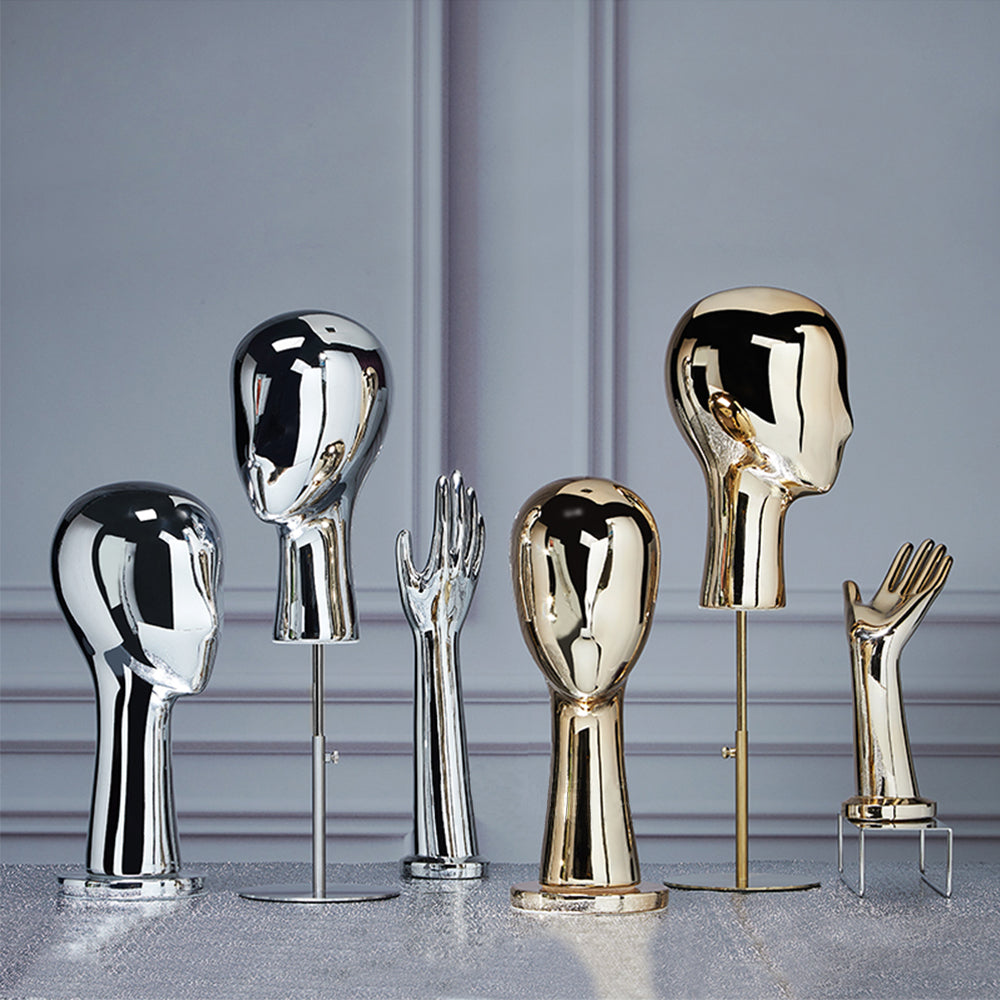 Jelimate Chrome Silver Gold Head Mannequin Torso Display Dress Form Plate Mannequin Head for Wig Hat Sunglasses Jewelry Display Model