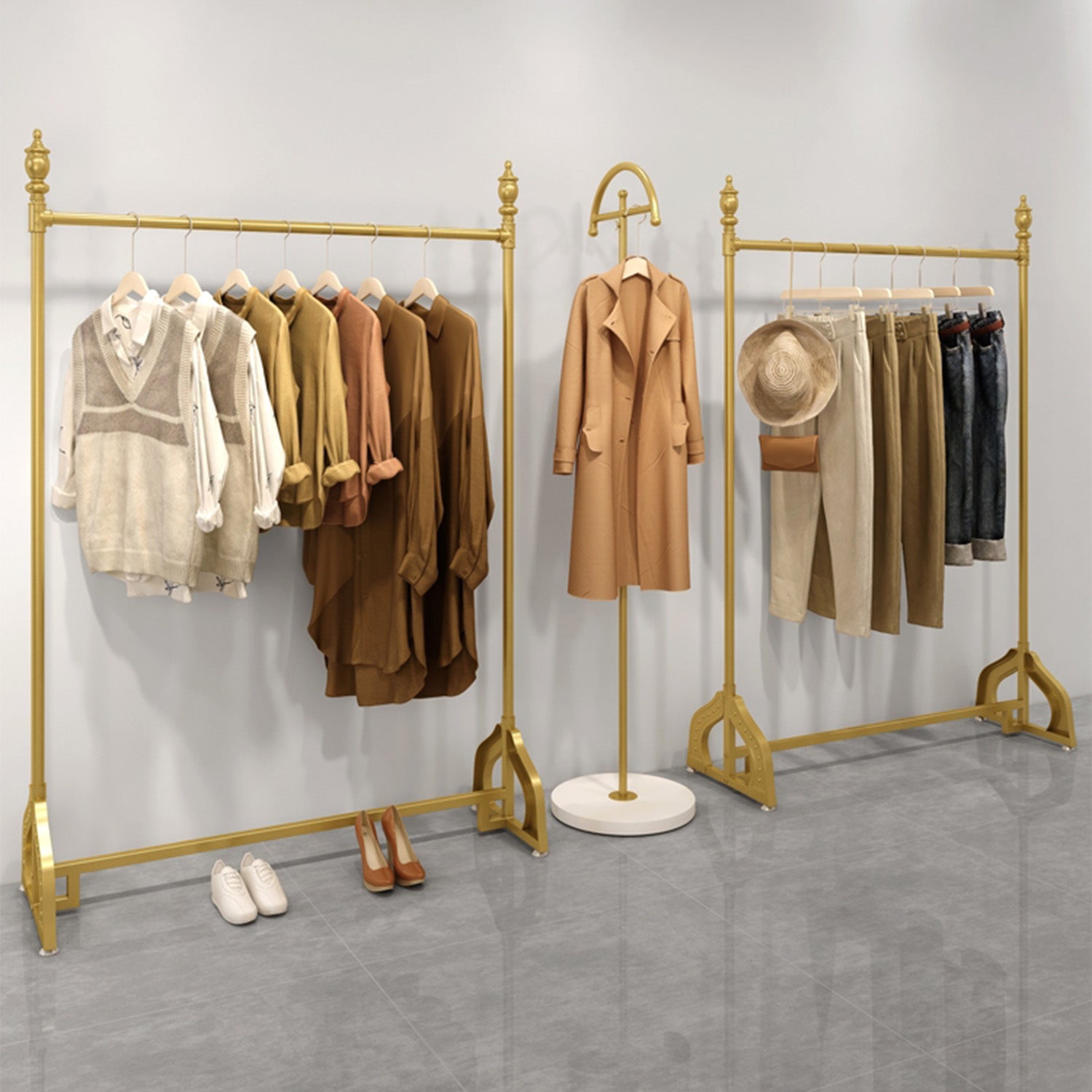 Jelimate 170cm Height Gold Clothing Rack,Metal Garment Rack Wall,Boutique Shop Decoration Clothing Shelf,Golden Hanging Clothes Rack Clothing Store Rack