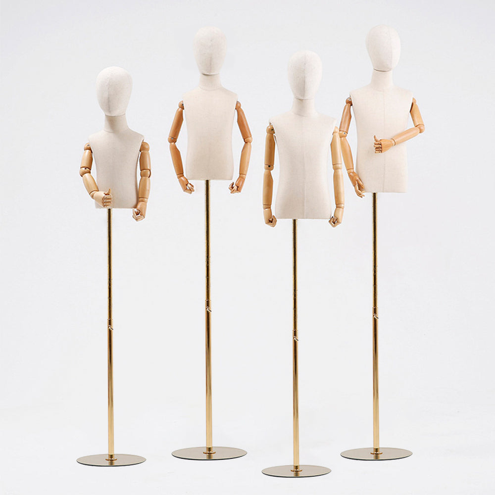 Jelimate Child Mannequin Dress Form Torso,Beige Dress Form Kid Mannequin Torso With Gold Base,Kid Half Body Model Unisex Children Mannequin,Clothing Store Fashion Baby Mannequin Kid Model Props,Upper Torso Manikin Body With Wooden Arms