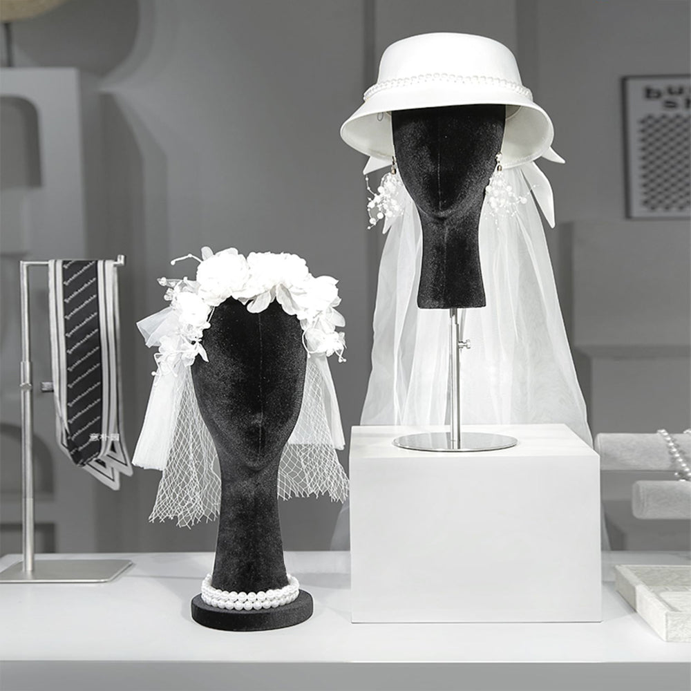 JELIMATE Elegant Velvet Mannequin Head Display | Female Head Block for Hat, Headband & Earring Showcase