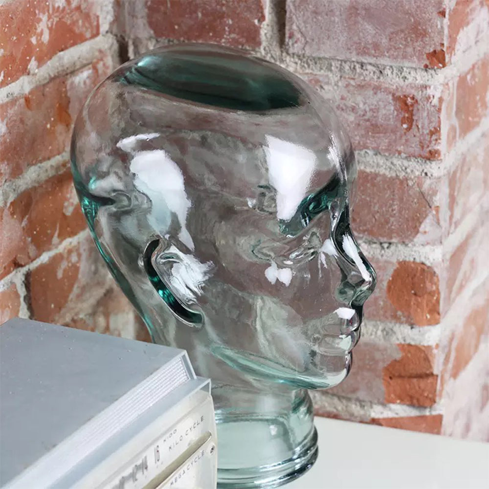 Vintage Glass Mannequin Head | 1970s Green Glass dress form head hat | Life Size Glass Mannequin Bust | Spain Mannequin Display Decor