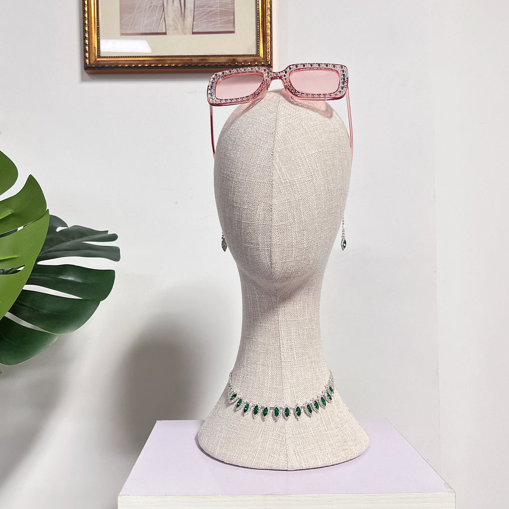 Full Pinnable Bamboo Linen Mannequin Head | Vintage Display Head Form