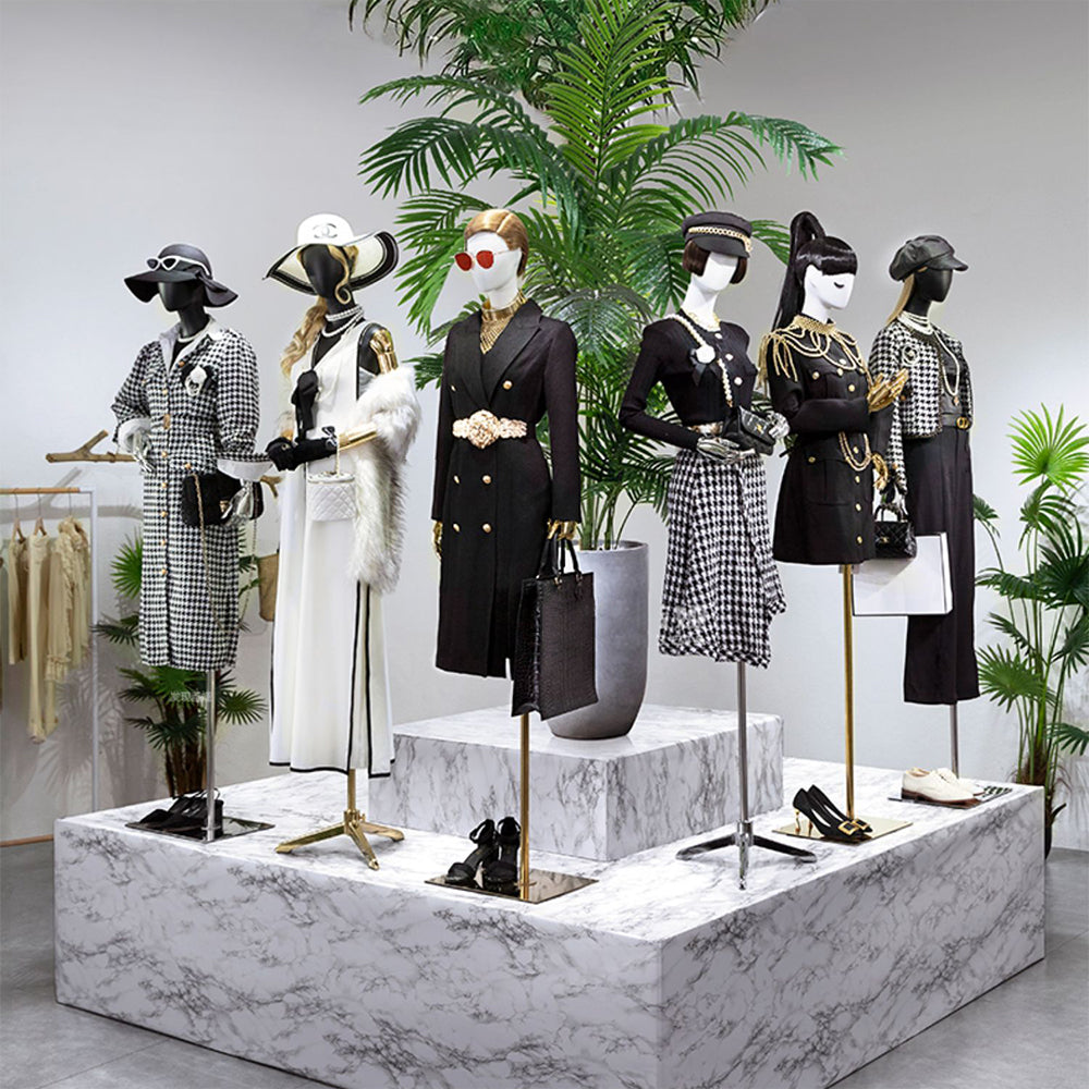 JELIMATE Luxury Adjustable Half-Body Female Mannequin Torso with Articulated Metallic Arms & Stand | Boutique Retail Display