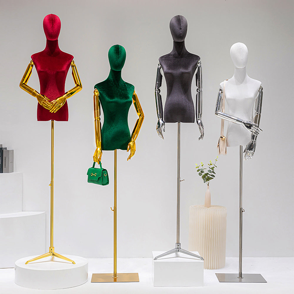 JELIMATE Luxury Velvet Female Mannequin Torso with Articulated Arms & Display Stand