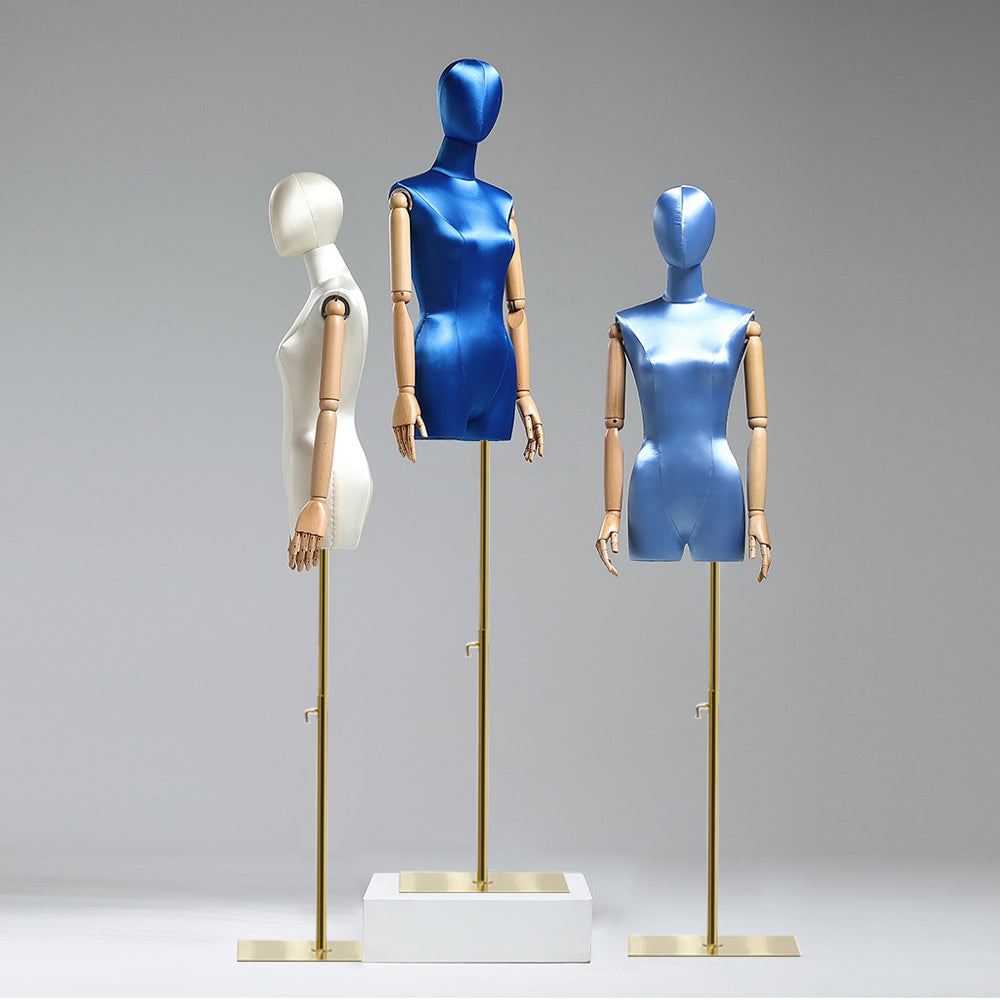 Jelimate Half Body Female Mannequin Torso Dress Form,Satin Fabric Mannequin Torso With Wooden Hands,Women Upper Torso Mannequin For Clothes Model,Clothing Boutique Store Window Display Mannequin
