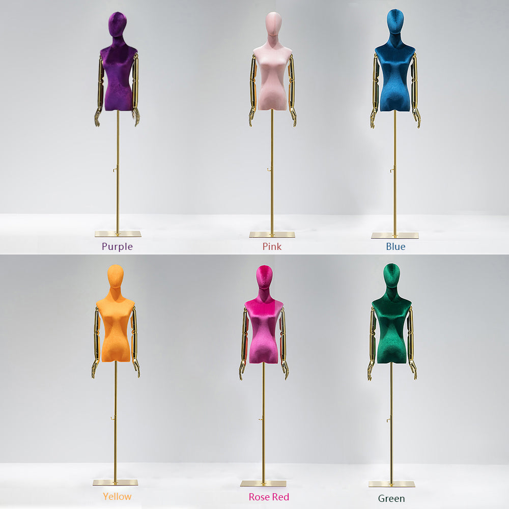 JELIMATE Luxury Velvet Female Mannequin Torso with Articulated Arms & Display Stand