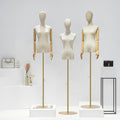 Jelimate Natural Canvas Female Mannequin Torso with Head | Adjustable Half Body Dress Form with Wooden Arms & Gold Base | Women Clothing Display Stand