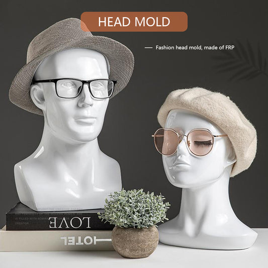 Female Male Fiberglass White Head Mannequin Hat Glasses Mask Cap Headband Wedding Headphone Jewelry Scarf Wig Display Head