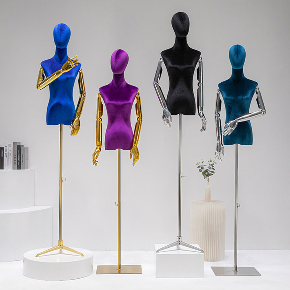 JELIMATE Luxury Velvet Female Mannequin Torso with Articulated Arms & Display Stand