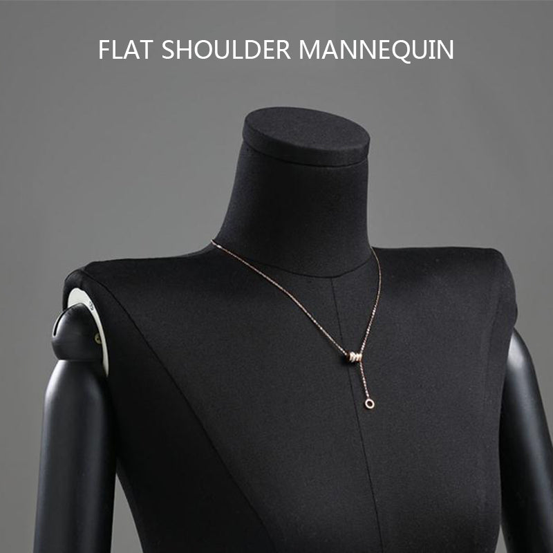 Half Body Female Display Dress Form Mannequin,Black Linen Fabric Mannequin Torso,Wooden Mannequin Arms,Clothing Mannequin Jewelry Holder Hat Holder