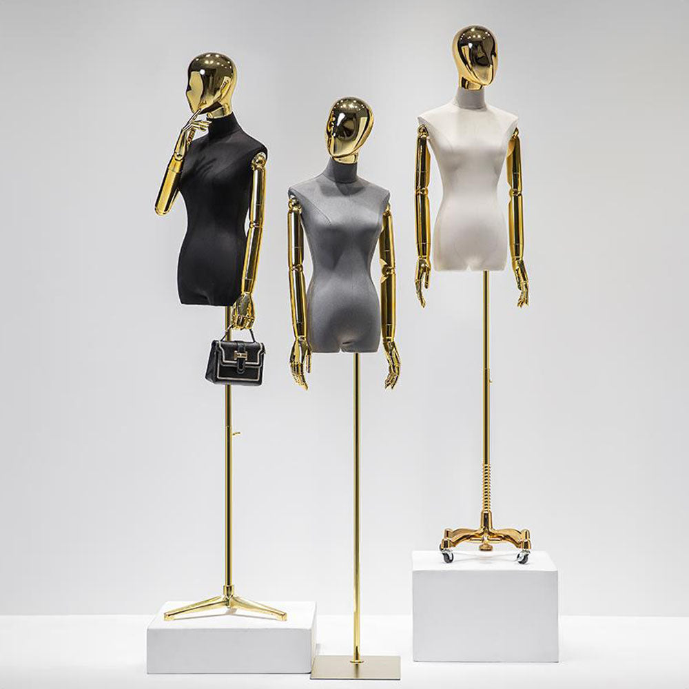 JELIMATE Velvet-Covered Female Mannequin Torso with Metal Arms & Adjustable Stand