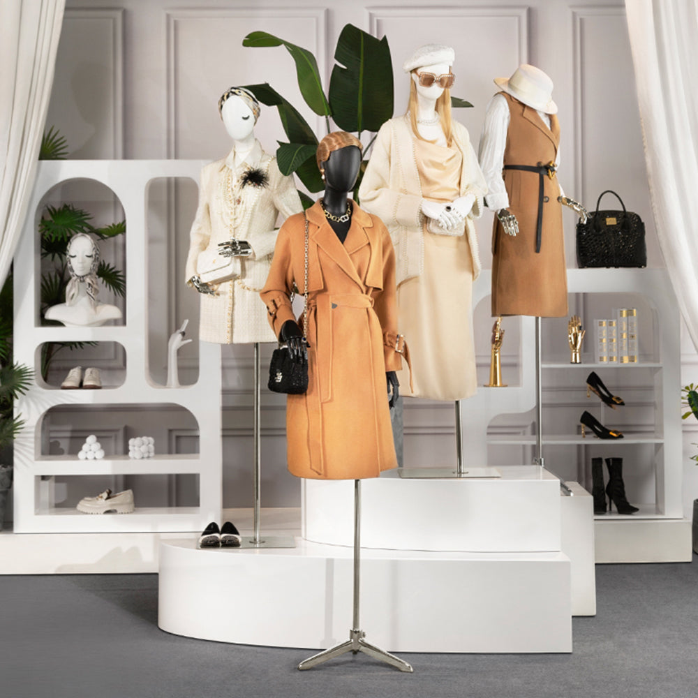 JELIMATE Luxury Adjustable Half-Body Female Mannequin Torso with Articulated Metallic Arms & Stand | Boutique Retail Display