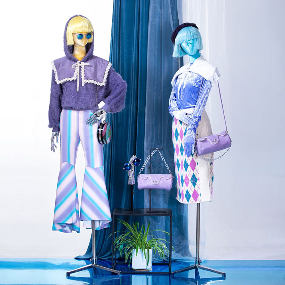 JELIMATE | Half Body Mannequin Female - Velvet Fabric Torso Mannequin with Stand & Gold/Silver Hands