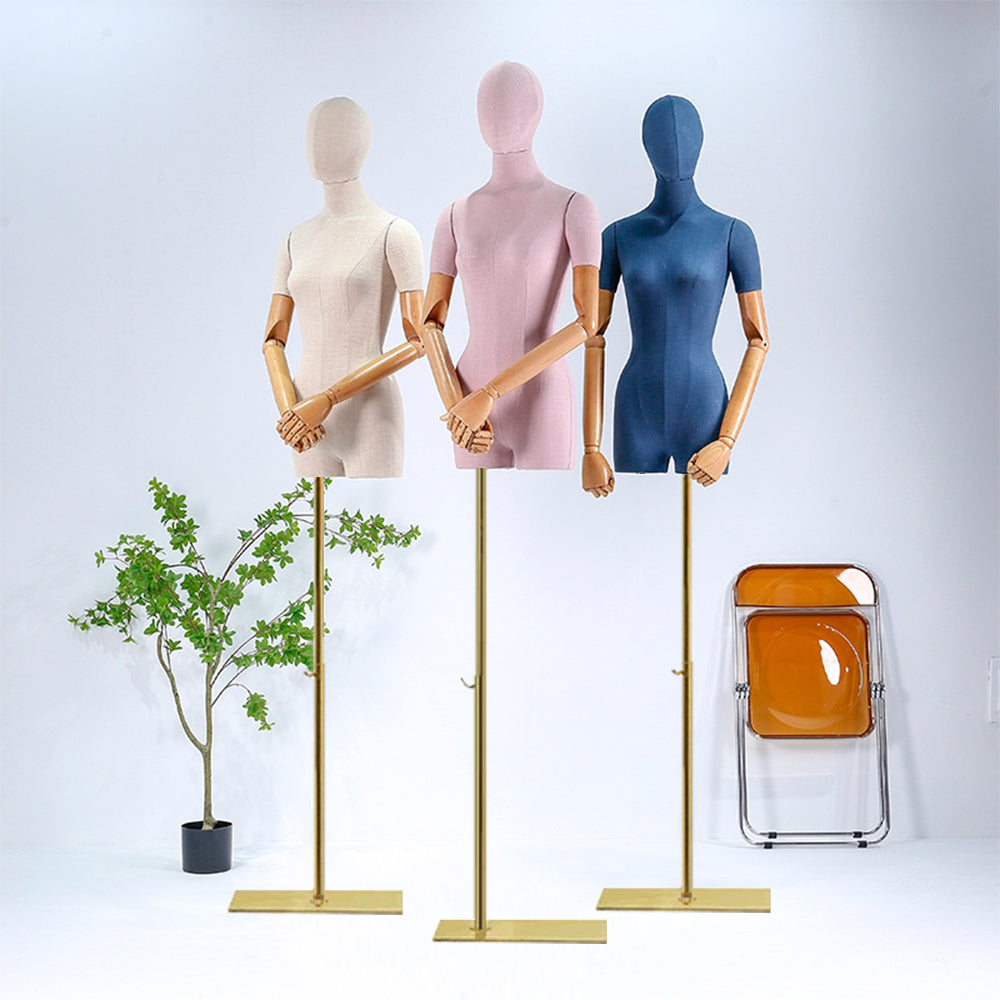 Jelimate Colorful Slub Linen Female Mannequin Torso with Wooden Arms & Head Model