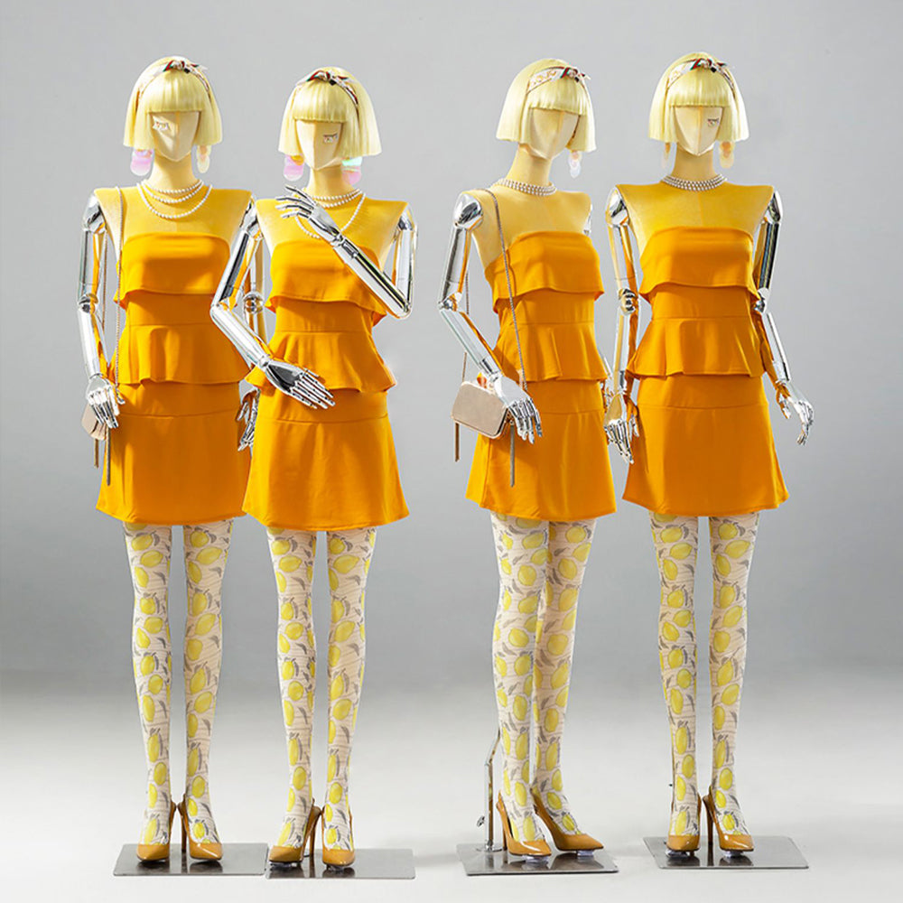 Jelimate Luxury Velvet Female Mannequin | Gold Plated Arms & Base | Standing & Sitting Pose