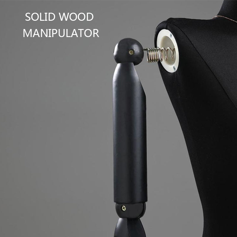 Half Body Female Display Dress Form Mannequin,Black Linen Fabric Mannequin Torso,Wooden Mannequin Arms,Clothing Mannequin Jewelry Holder Hat Holder