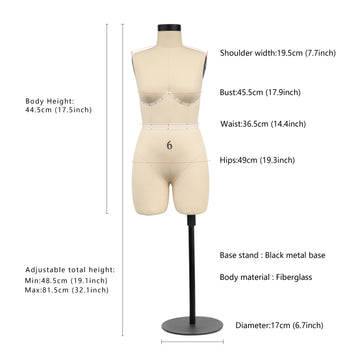 JELIMATE Half Scale Dress Form with Soft Arms - 1/2 Scale Mannequin (DL266B Size 6)