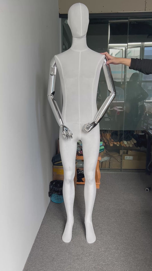 JELIMATE Luxury Male Full Body Mannequin With Gold Silver Hand,Men Velvet Mannequin Torso With Head,Male Dress Form Clothing Display Model Window Display Props