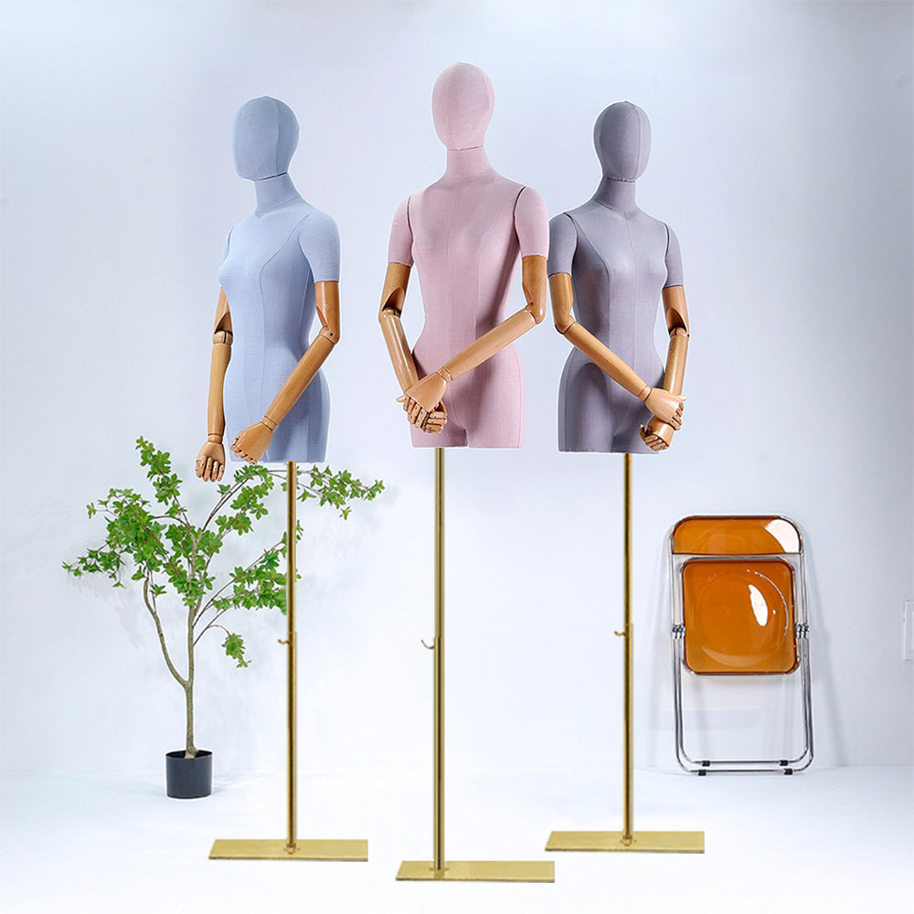 Jelimate Colorful Slub Linen Female Mannequin Torso with Wooden Arms & Head Model